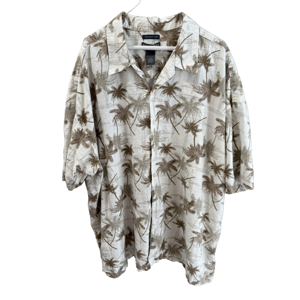 Saddlebred Linen Blend Men Shirt 4X Brown Palm Tree Print Vacation Relaxation